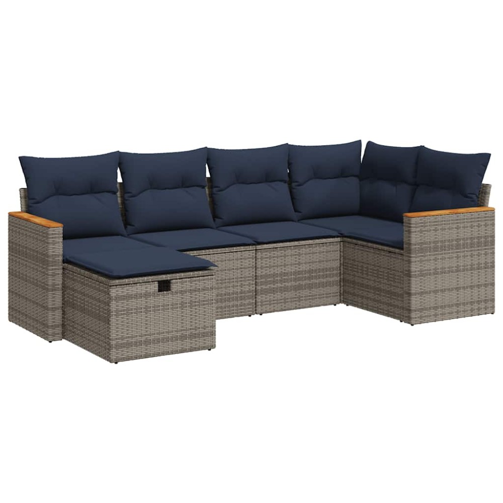 vidaXL Set mobilier grădină cu perne, 6 piese, gri, poliratan