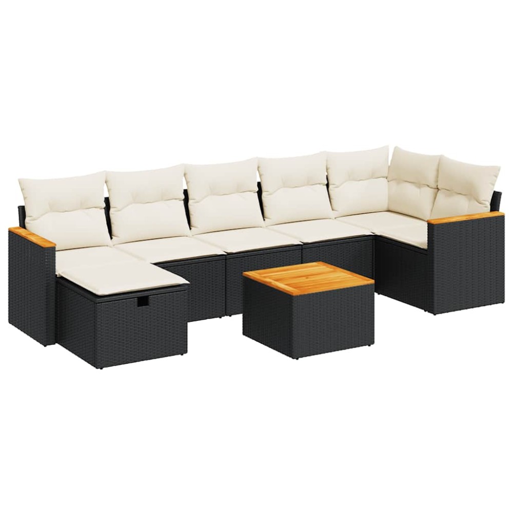 vidaXL Set mobilier de grădină cu perne, 8 piese, negru, poliratan