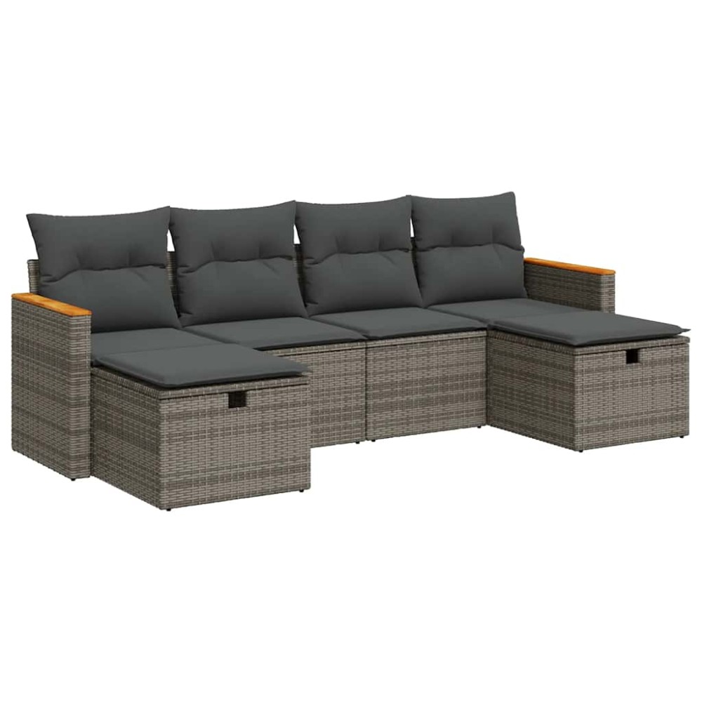 vidaXL Set mobilier grădină cu perne, 6 piese, gri, poliratan