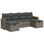 vidaXL Set mobilier grădină cu perne, 6 piese, gri, poliratan vidaXL Set mobilier grădină cu perne, 6 piese, gri, poliratan