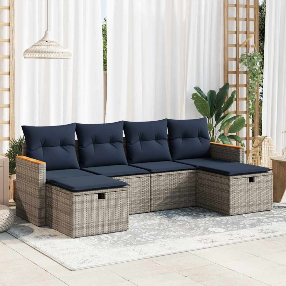 vidaXL Set mobilier grădină cu perne, 6 piese, gri, poliratan