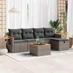 vidaXL Set mobilier grădină cu perne, 6 piese, gri, poliratan vidaXL Set mobilier grădină cu perne, 6 piese, gri, poliratan