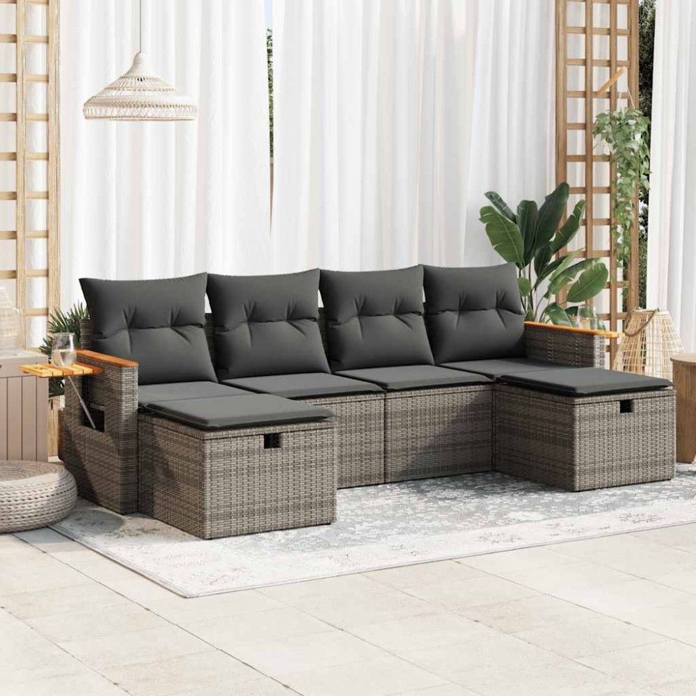 vidaXL Set mobilier grădină cu perne, 6 piese, gri, poliratan