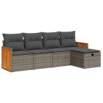 vidaXL Set canapea de grădină cu perne, 5 piese, gri, poliratan vidaXL Set canapea de grădină cu perne, 5 piese, gri, poliratan
