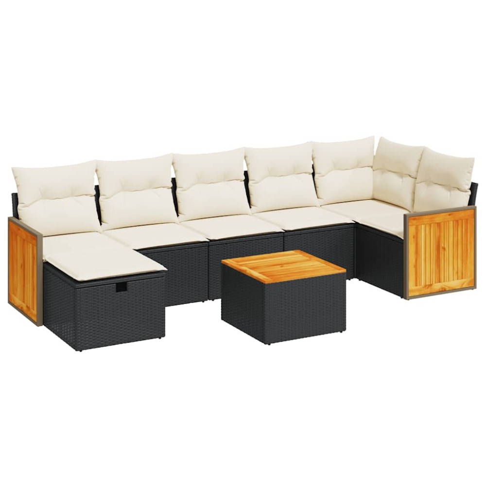 vidaXL Set mobilier de grădină cu perne, 8 piese, negru, poliratan