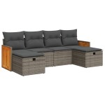 vidaXL Set mobilier grădină cu perne, 6 piese, gri, poliratan