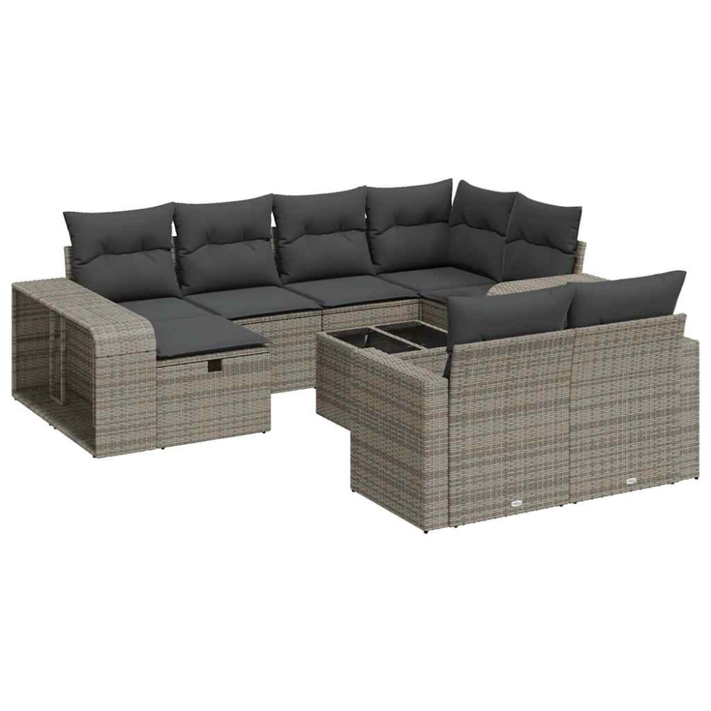 vidaXL Set canapele de grădină cu perne, 11 piese, gri, poliratan