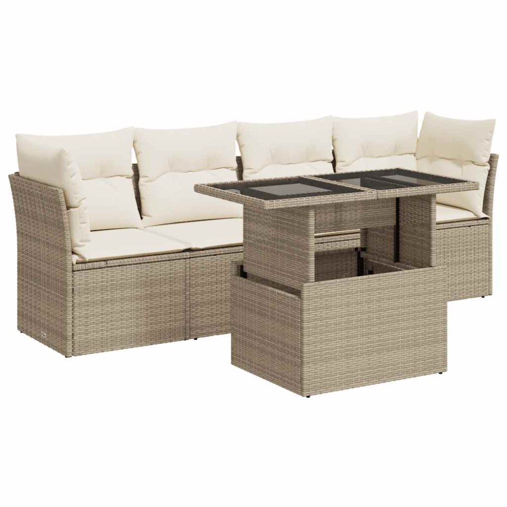 vidaXL Set canapele de grădină cu perne, 5 piese, bej, poliratan