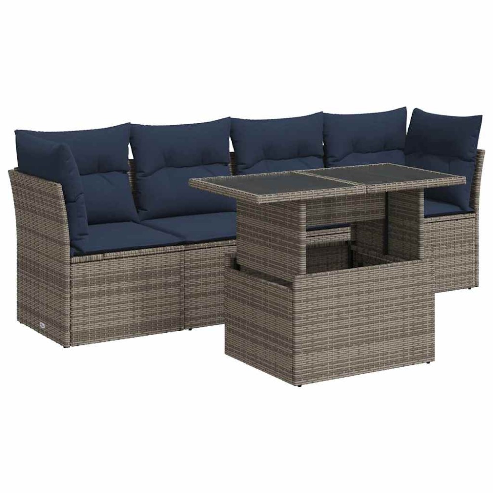 vidaXL Set canapea de grădină cu perne, 5 piese, poliratan/lemn acacia