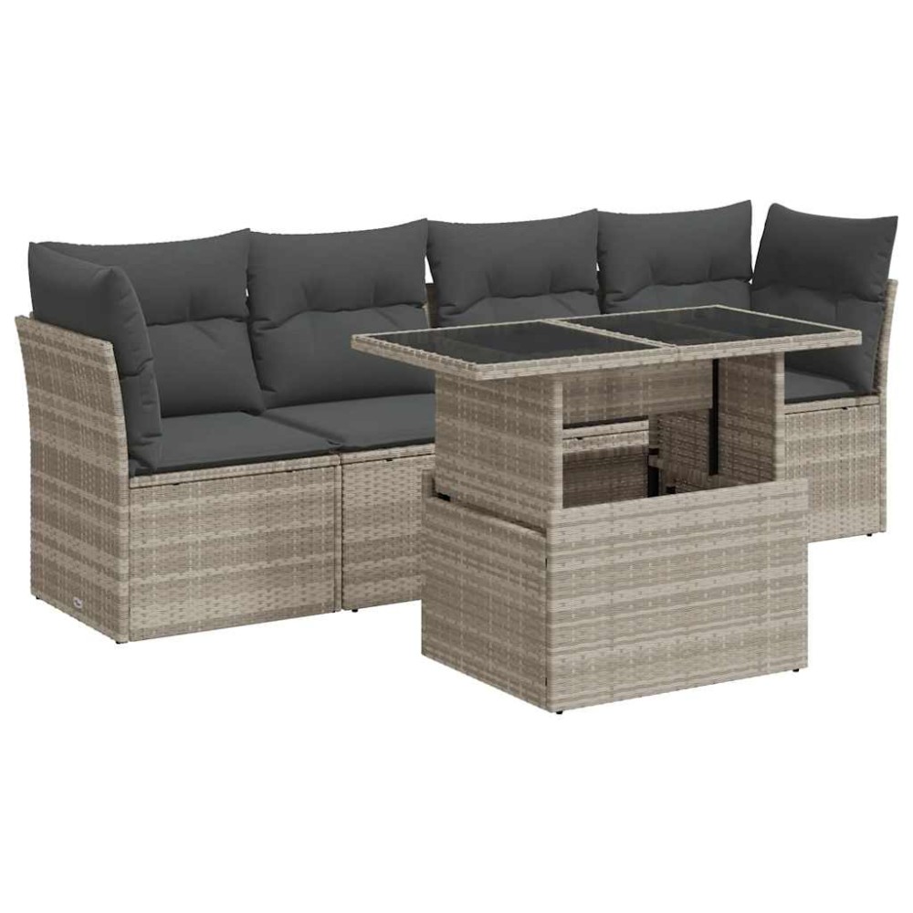 vidaXL Set canapele de grădină cu perne, 5 piese gri deschis poliratan