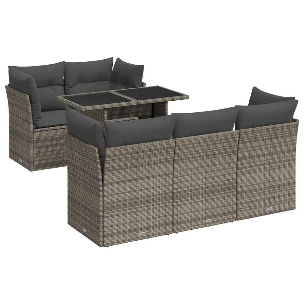 vidaXL Set mobilier grădină cu perne, 6 piese, gri, poliratan
