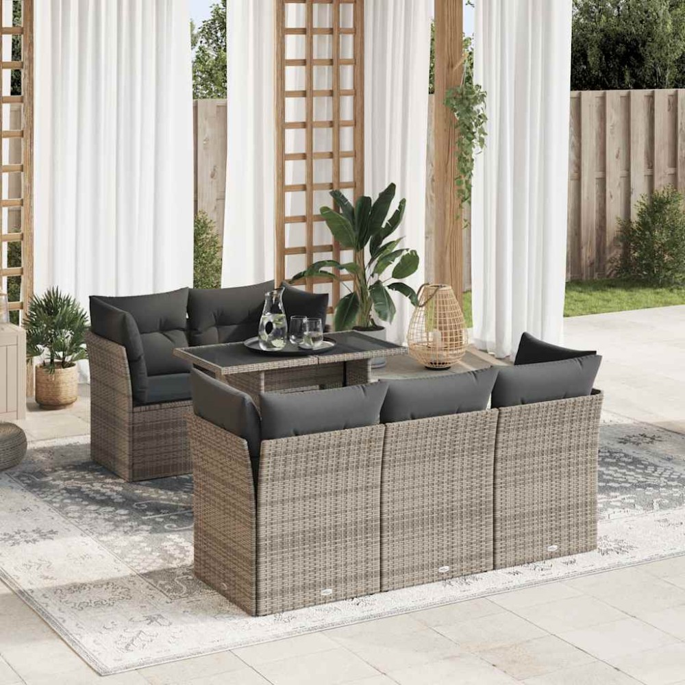 vidaXL Set mobilier grădină cu perne, 6 piese, gri, poliratan