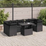 vidaXL Set mobilier de grădină cu perne, 8 piese, negru, poliratan vidaXL Set mobilier de grădină cu perne, 8 piese, negru, poliratan