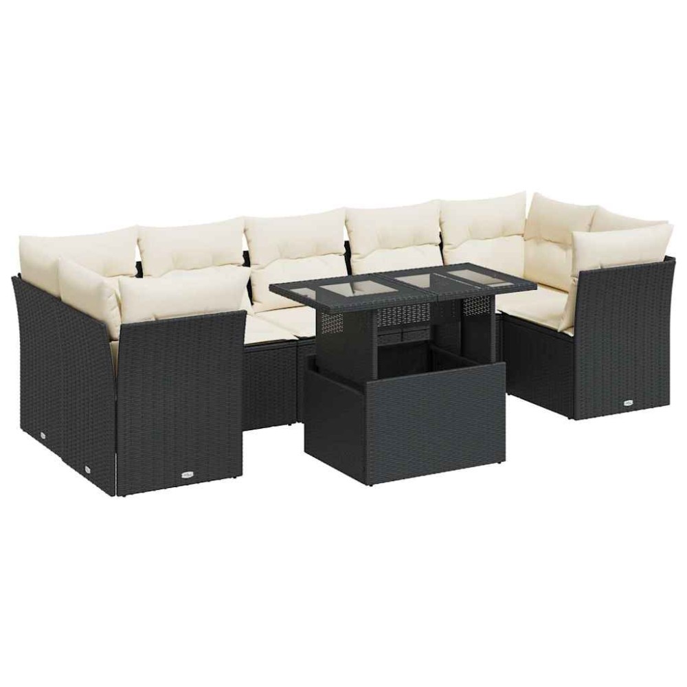 vidaXL Set mobilier de grădină cu perne, 8 piese, negru, poliratan
