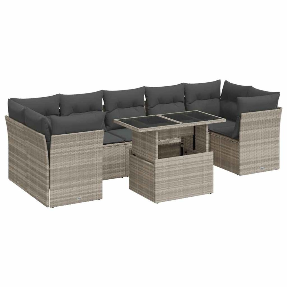 vidaXL Set mobilier de grădină cu perne, 8 piese gri deschis poliratan