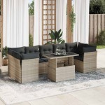 vidaXL Set mobilier de grădină cu perne, 8 piese gri deschis poliratan vidaXL Set mobilier de grădină cu perne, 8 piese gri deschis poliratan