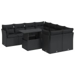 vidaXL Set mobilier de grădină cu perne, 9 piese, negru, poliratan