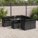 vidaXL Set mobilier de grădină cu perne, 9 piese, negru, poliratan
