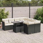 vidaXL Set mobilier de grădină cu perne, 9 piese, negru, poliratan