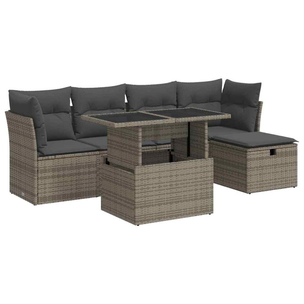 vidaXL Set mobilier grădină cu perne, 6 piese, gri, poliratan