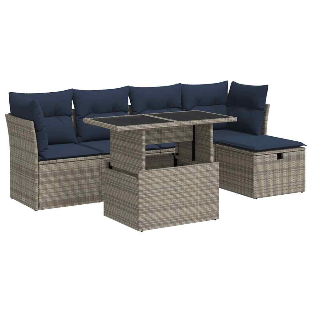 vidaXL Set mobilier grădină cu perne 6 piese gri poliratan/lemn acacia
