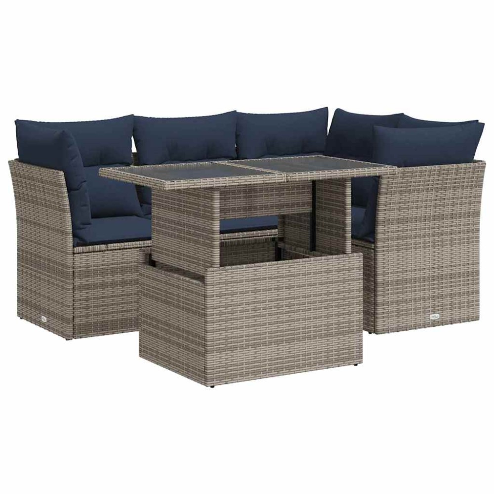 vidaXL Set canapea de grădină cu perne, 5 piese, poliratan/lemn acacia