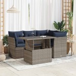 vidaXL Set canapea de grădină cu perne, 5 piese, poliratan/lemn acacia vidaXL Set canapea de grădină cu perne, 5 piese, poliratan/lemn acacia