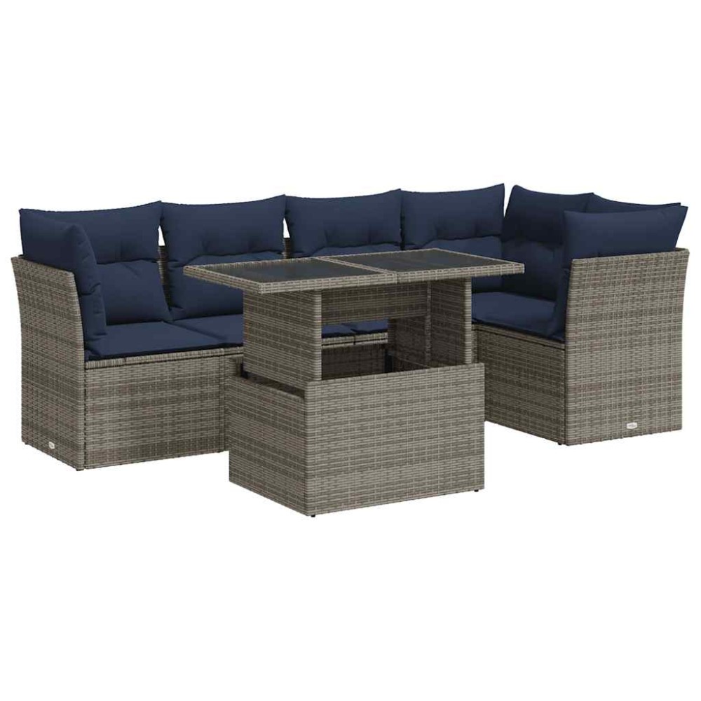 vidaXL Set mobilier grădină cu perne 6 piese gri poliratan/lemn acacia