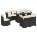 vidaXL Set mobilier de grădină cu perne, 9 piese, negru, poliratan vidaXL Set mobilier de grădină cu perne, 9 piese, negru, poliratan