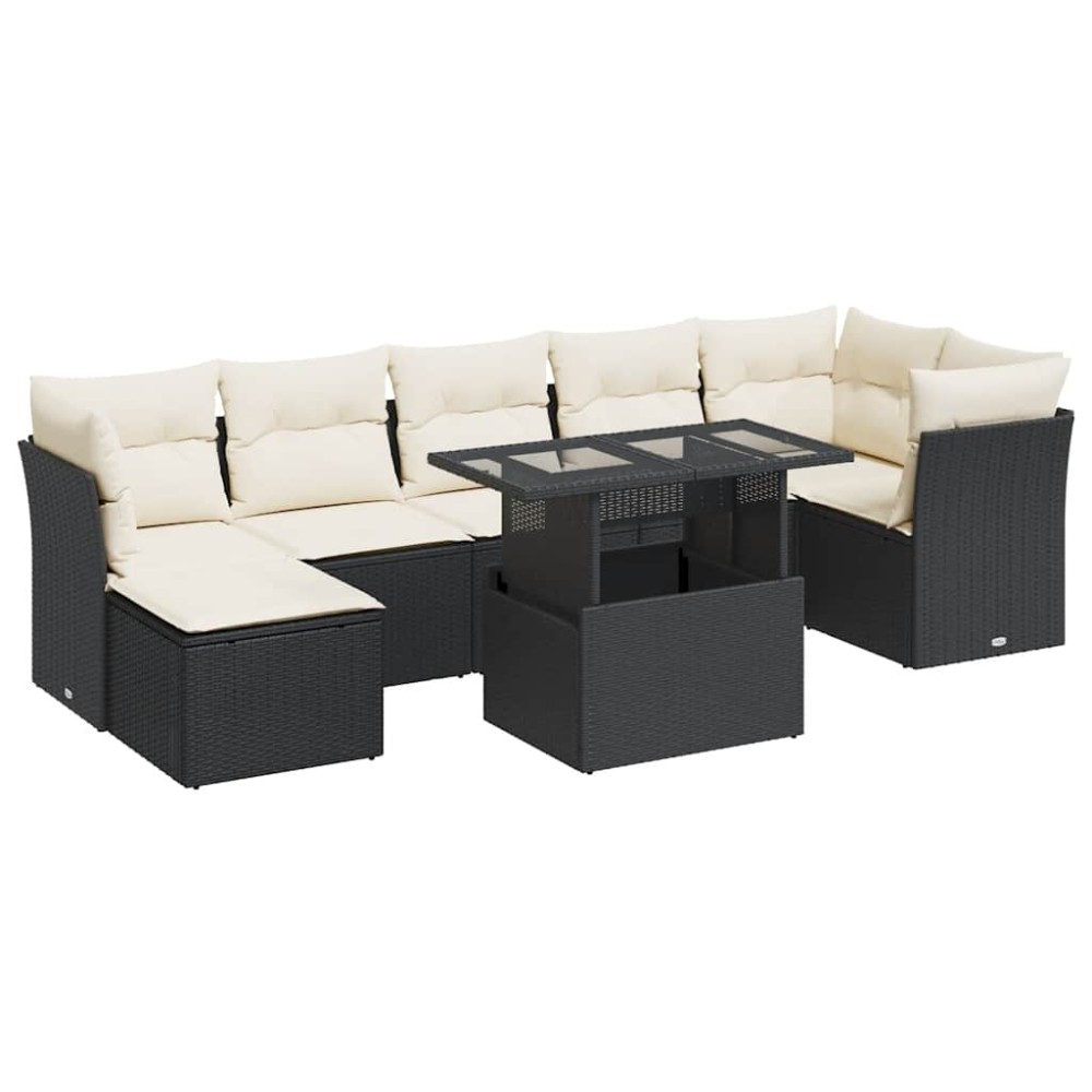 vidaXL Set mobilier de grădină cu perne, 8 piese, negru, poliratan