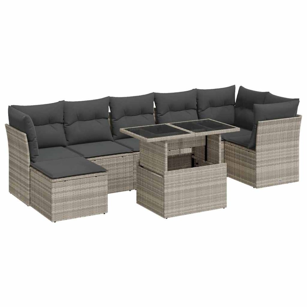 vidaXL Set mobilier de grădină cu perne, 8 piese gri deschis poliratan
