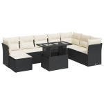 vidaXL Set mobilier de grădină cu perne, 9 piese, negru, poliratan