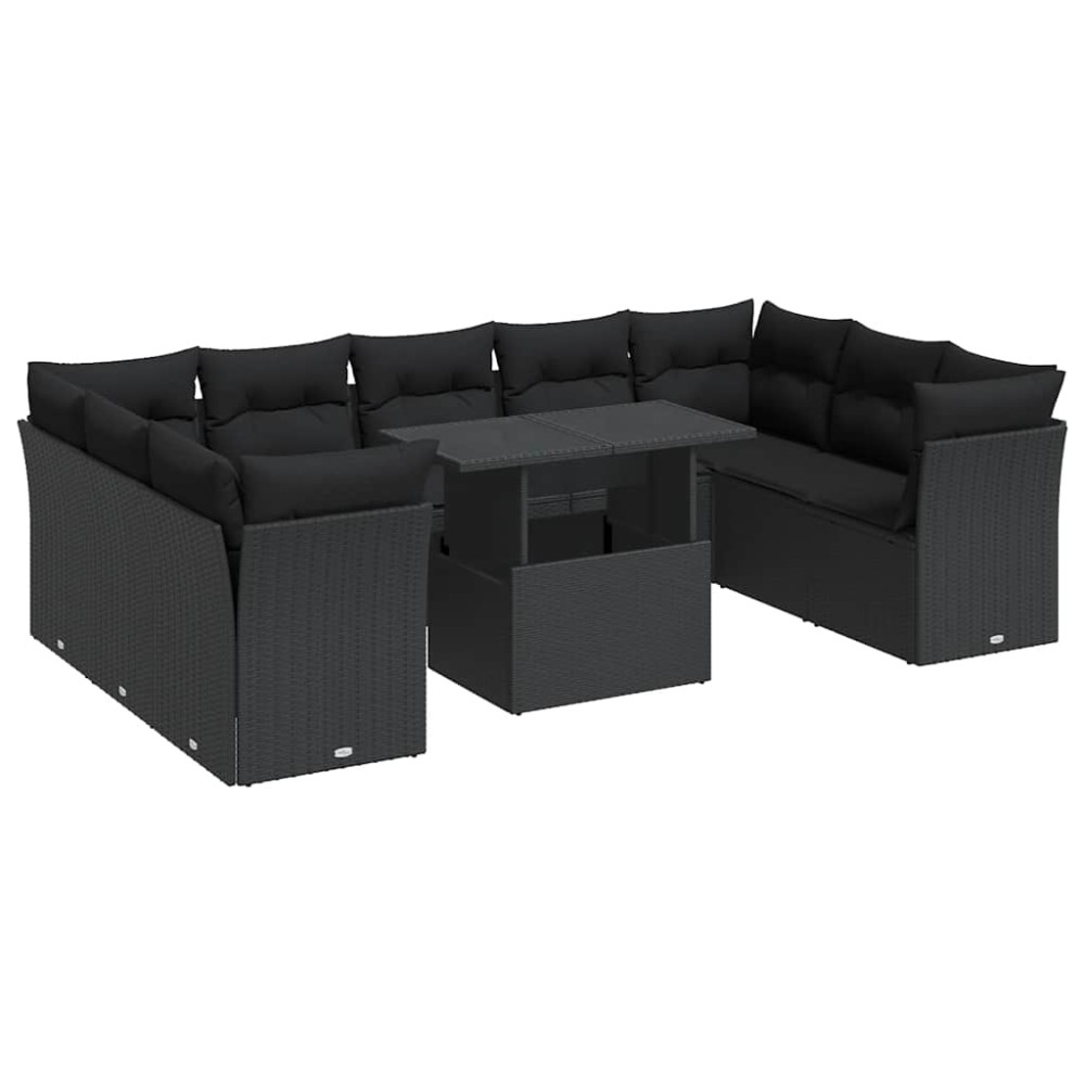vidaXL Set canapele de grădină cu perne, 10 piese, negru, poliratan