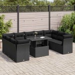 vidaXL Set canapele de grădină cu perne, 10 piese, negru, poliratan vidaXL Set canapele de grădină cu perne, 10 piese, negru, poliratan