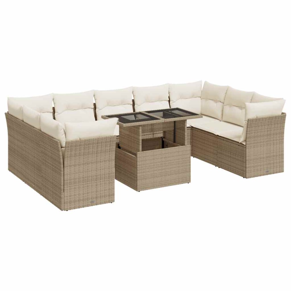 vidaXL Set canapele de grădină cu perne, 10 piese, bej, poliratan