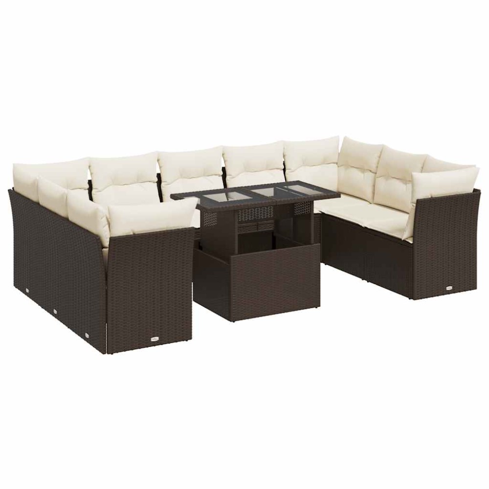 vidaXL Set canapele de grădină cu perne, 10 piese, maro, poliratan