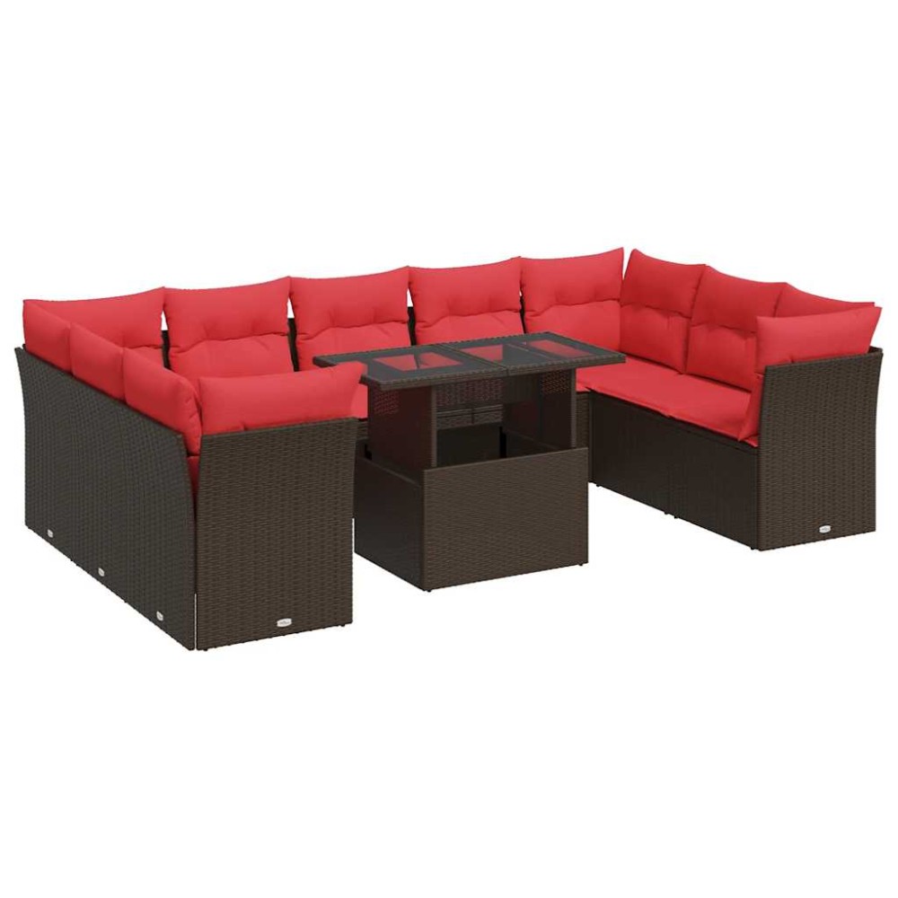 vidaXL Set canapele de grădină cu perne, 10 piese, maro, poliratan