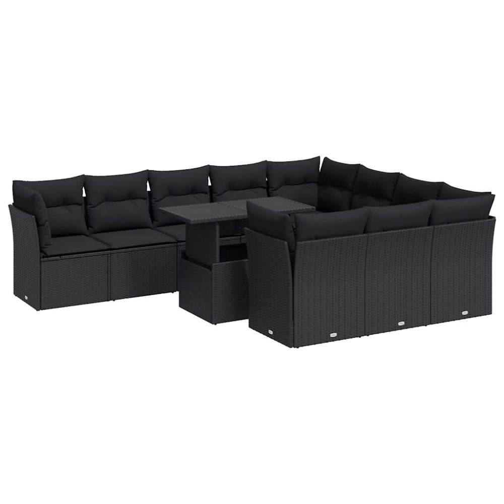 vidaXL Set canapele de grădină cu perne, 11 piese, negru, poliratan