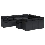 vidaXL Set canapele de grădină cu perne, 11 piese, negru, poliratan