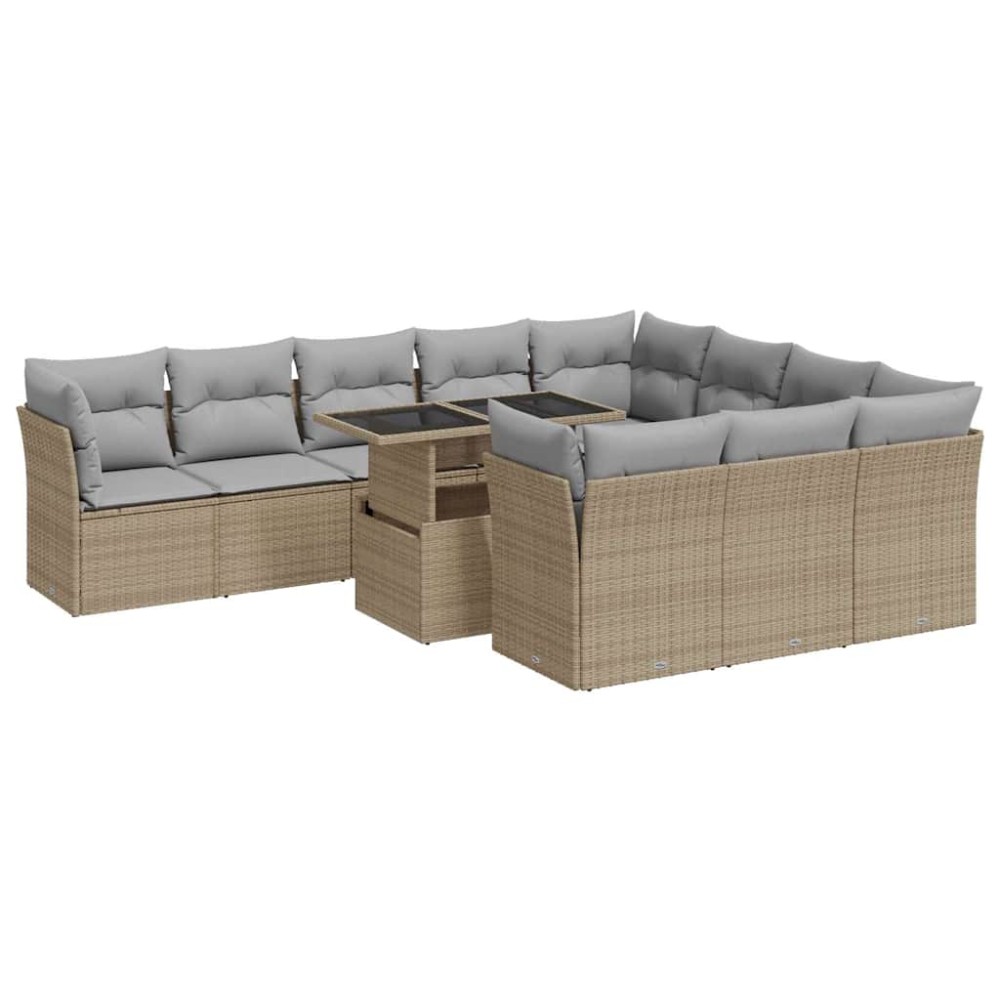 vidaXL Set canapele de grădină cu perne, 11 piese, bej, poliratan