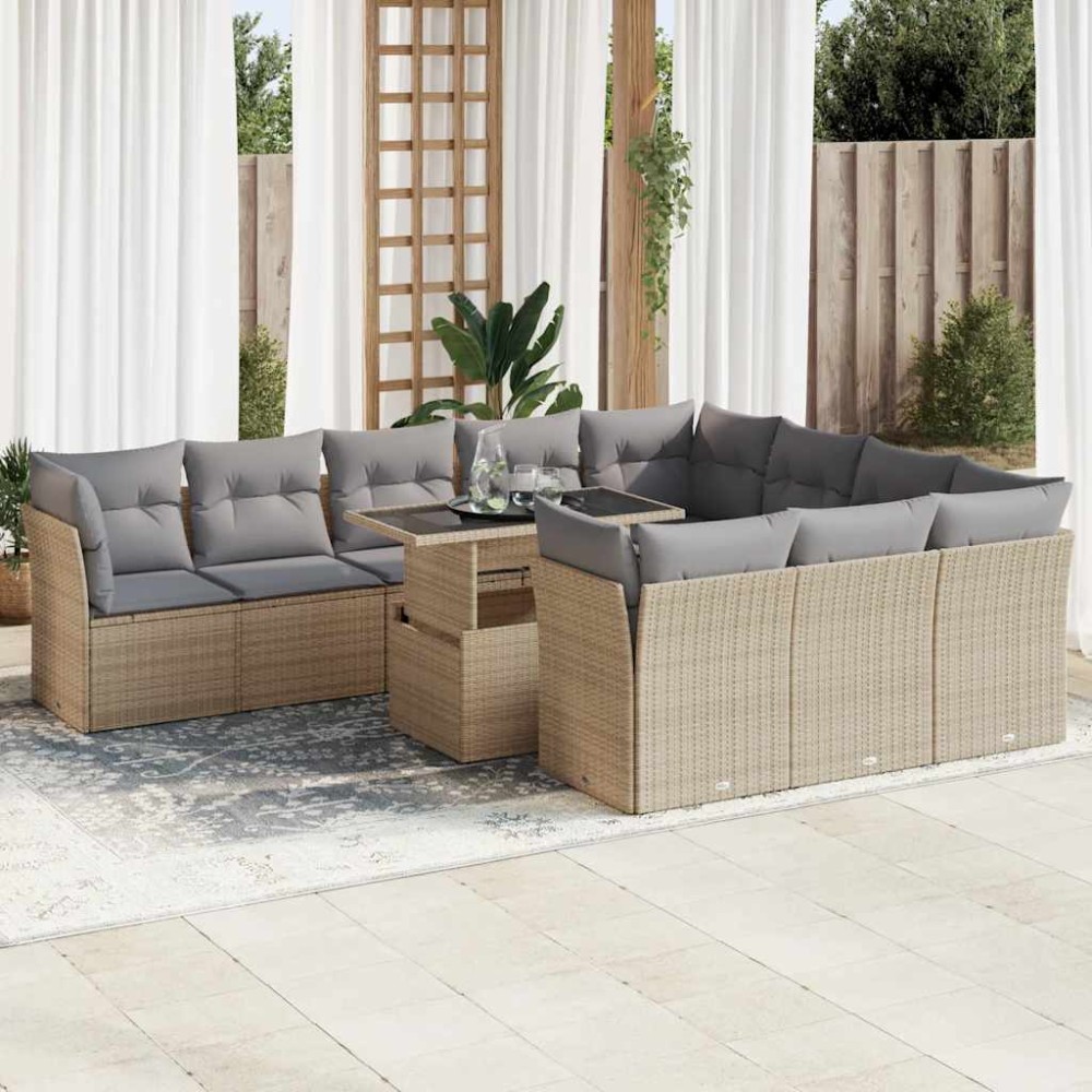 vidaXL Set canapele de grădină cu perne, 11 piese, bej, poliratan