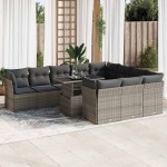 vidaXL Set canapele de grădină cu perne, 11 piese, gri, poliratan vidaXL Set canapele de grădină cu perne, 11 piese, gri, poliratan