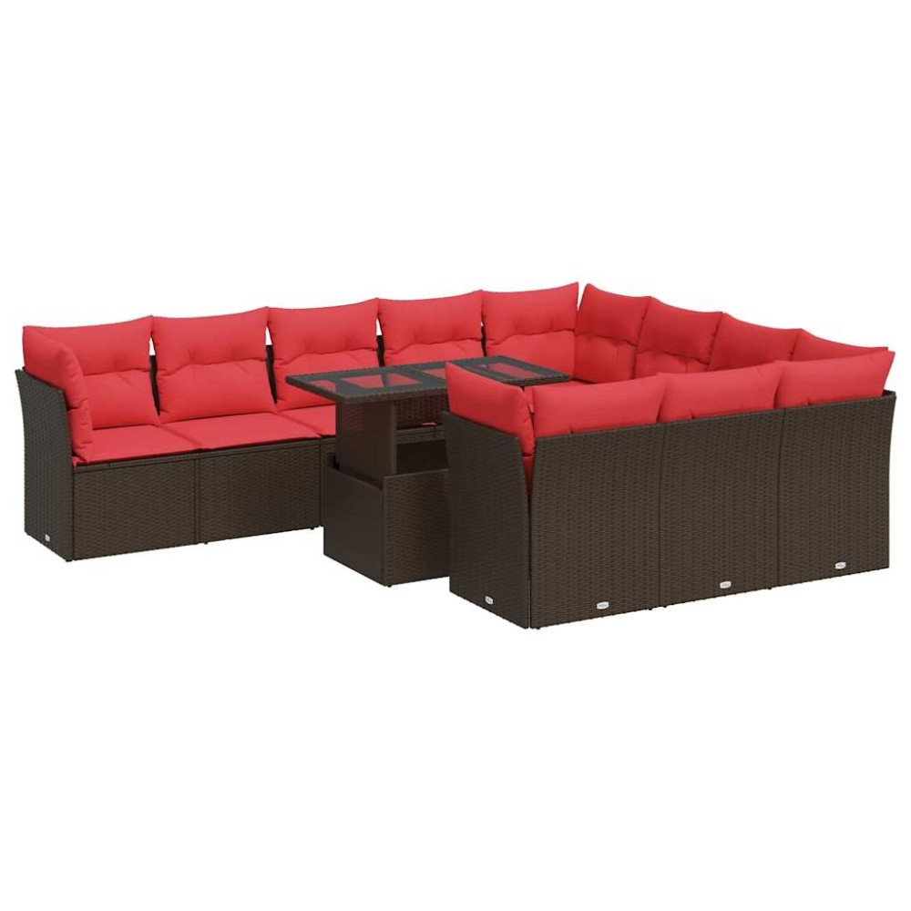 vidaXL Set canapele de grădină cu perne, 11 piese, maro, poliratan