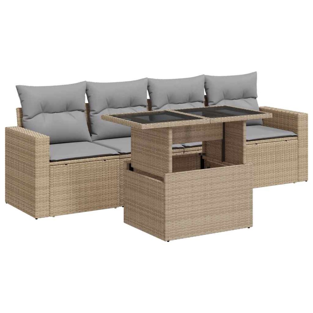 vidaXL Set canapele de grădină cu perne, 5 piese, bej, poliratan