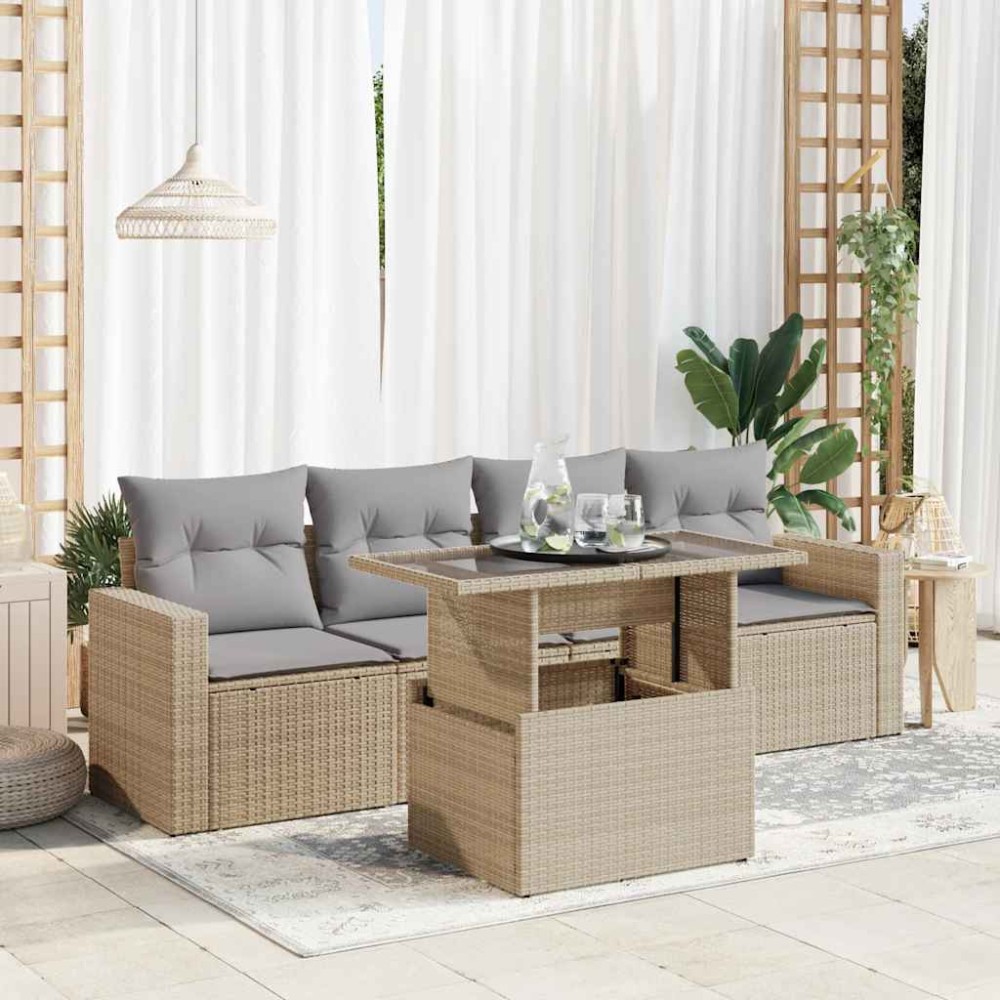 vidaXL Set canapele de grădină cu perne, 5 piese, bej, poliratan