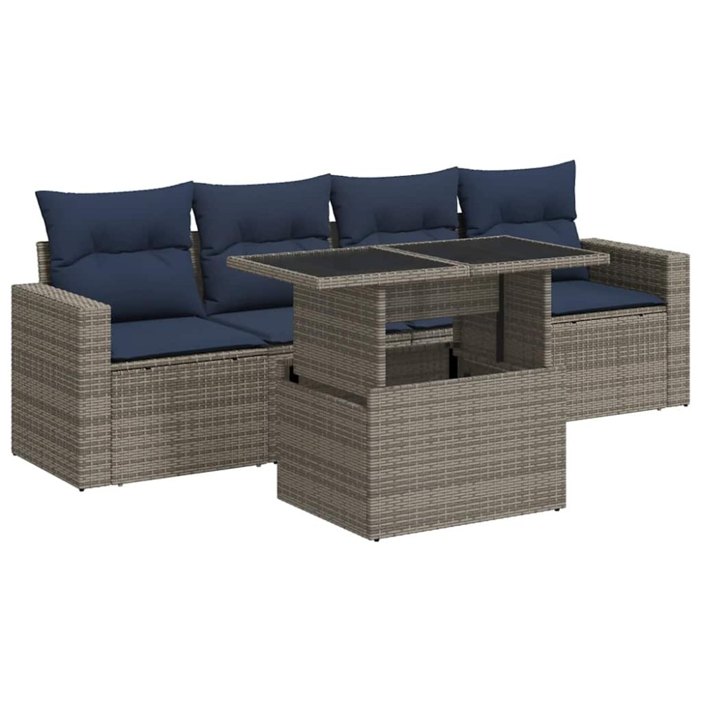 vidaXL Set canapea de grădină cu perne, 5 piese, poliratan/lemn acacia