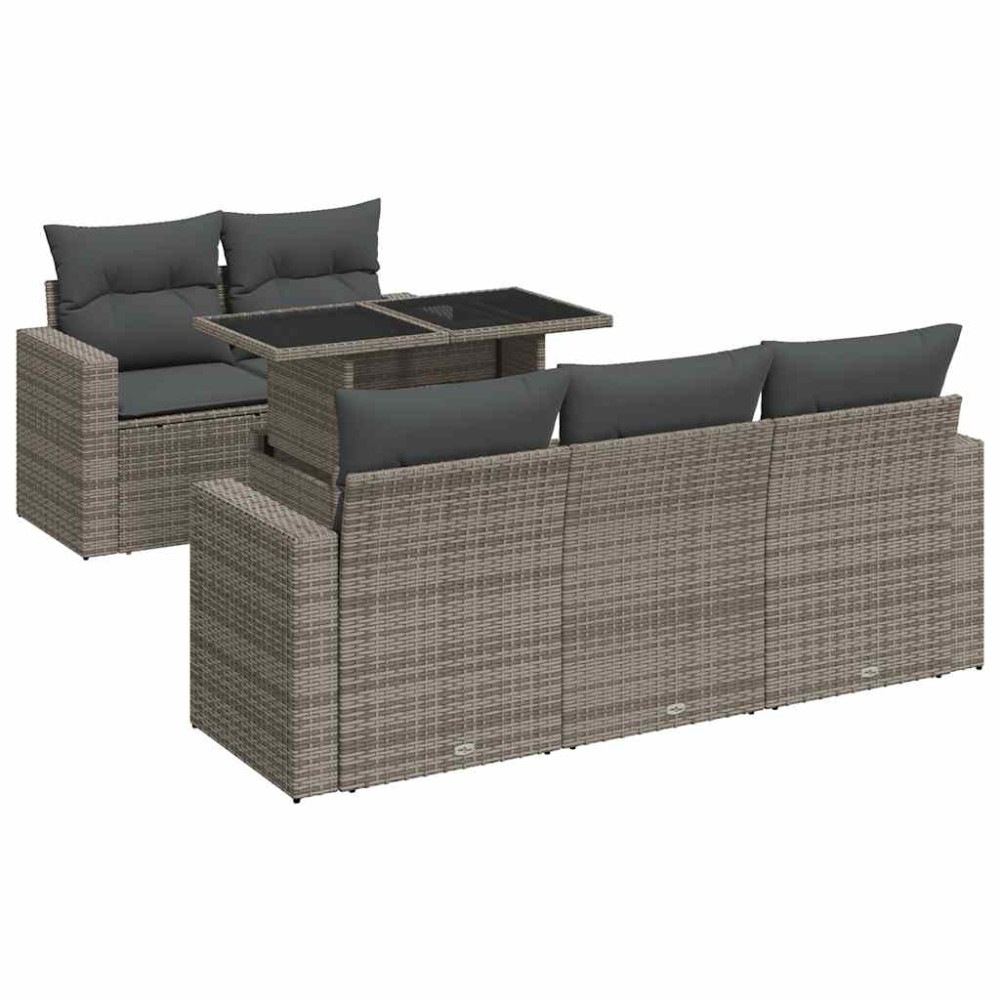 vidaXL Set mobilier grădină cu perne, 6 piese, gri, poliratan