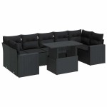 vidaXL Set mobilier de grădină cu perne, 8 piese, negru, poliratan
