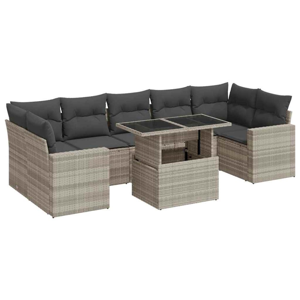 vidaXL Set mobilier de grădină cu perne, 8 piese gri deschis poliratan