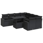 vidaXL Set mobilier de grădină cu perne, 9 piese, negru, poliratan vidaXL Set mobilier de grădină cu perne, 9 piese, negru, poliratan